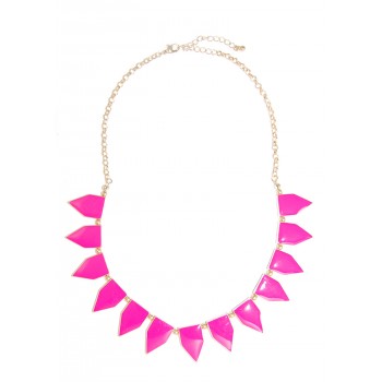 Hot Pink Enamel Geometric Tab Gold Toned Necklace